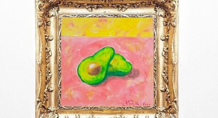 Avocado on pink  Oil Painting