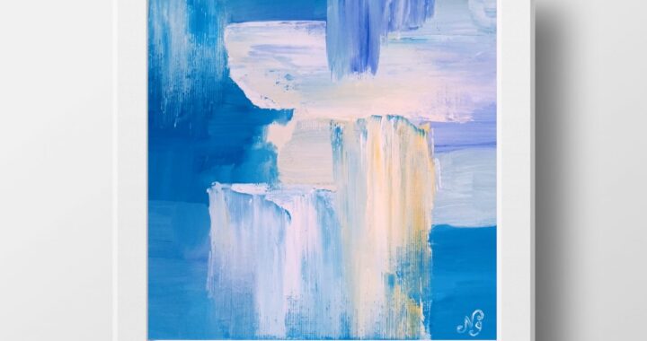 Blue Abstract Oil Painting Textured Canvas Artwork