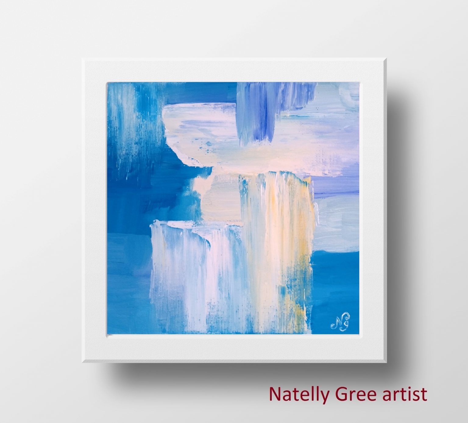 Blue Abstract Oil Painting Textured Canvas Artwork