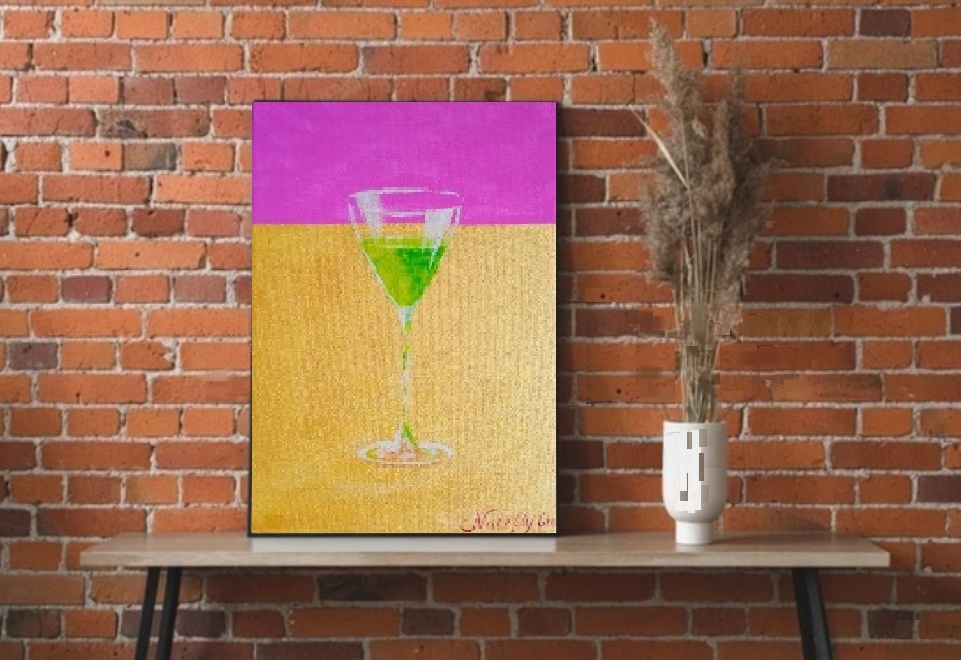 My cocktail on gold painting, Acrylic on Canvas, Original Artwork