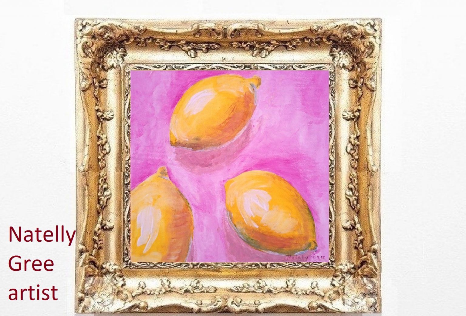Lemons Pink Painting Canvas Small Original Art