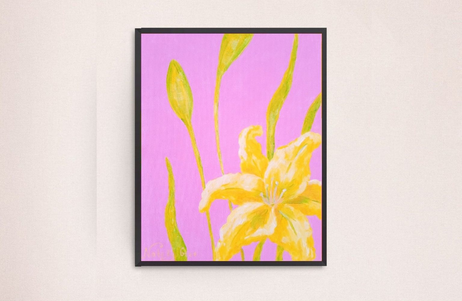 Lily on Pink Painting Canvas Floral Artwork Original Art
