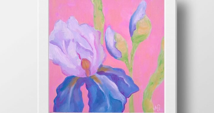 Purple Iris Oil Painting Floral Original Art Canvas