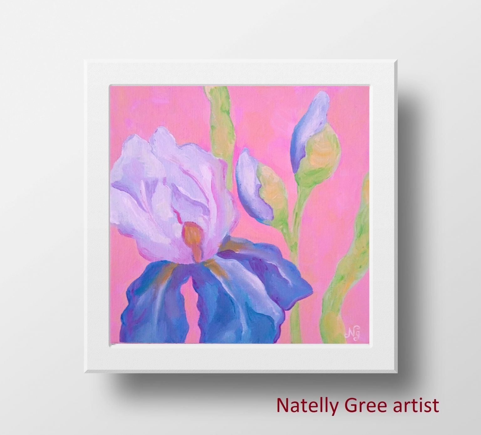 Purple Iris Oil Painting Floral Original Art Canvas