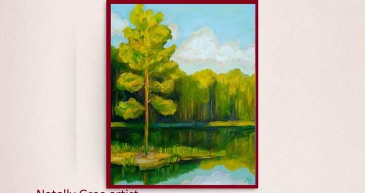 Pine at Pond Oil Painting Pine Trees Forest Original Art Landscape Wall Art Canvas