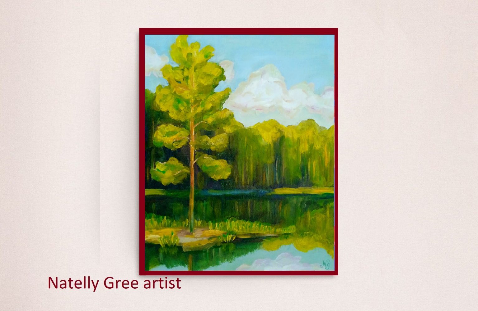 Pine at Pond Oil Painting Pine Trees Forest Original Art Landscape Wall Art Canvas
