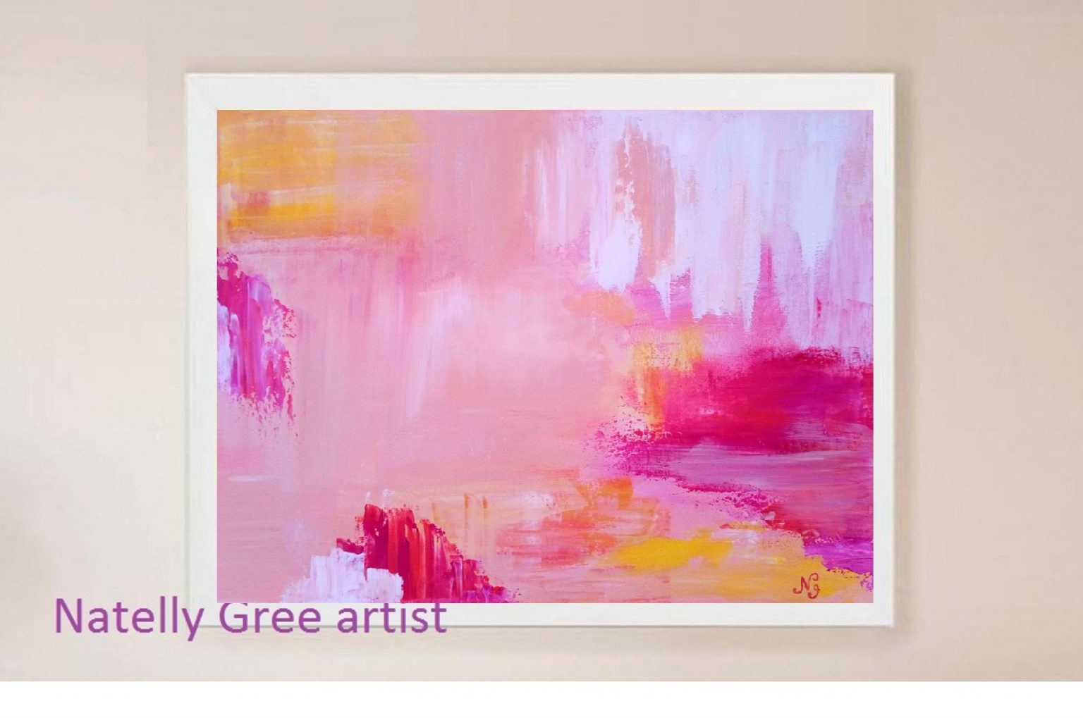 Abstract Textured Colorful Oil Painting Canvas Original Art Pink Yellow White