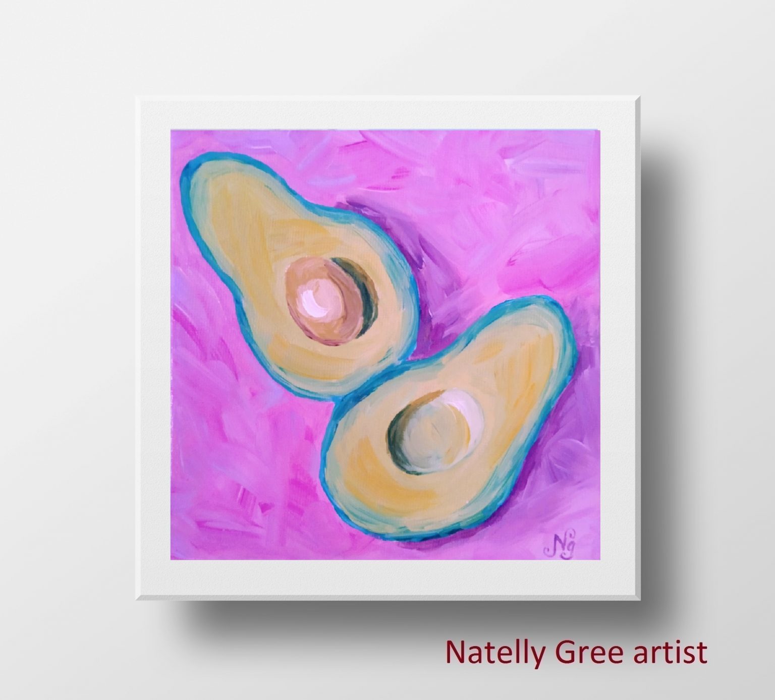 Avocado Oil Painting Fruit Original Art Still Life Impressionist Canvas Wall Art Small