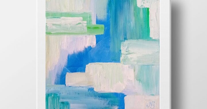 Blue Textured Abstract Oil Painting Modern Canvas Small Original Art Impasto