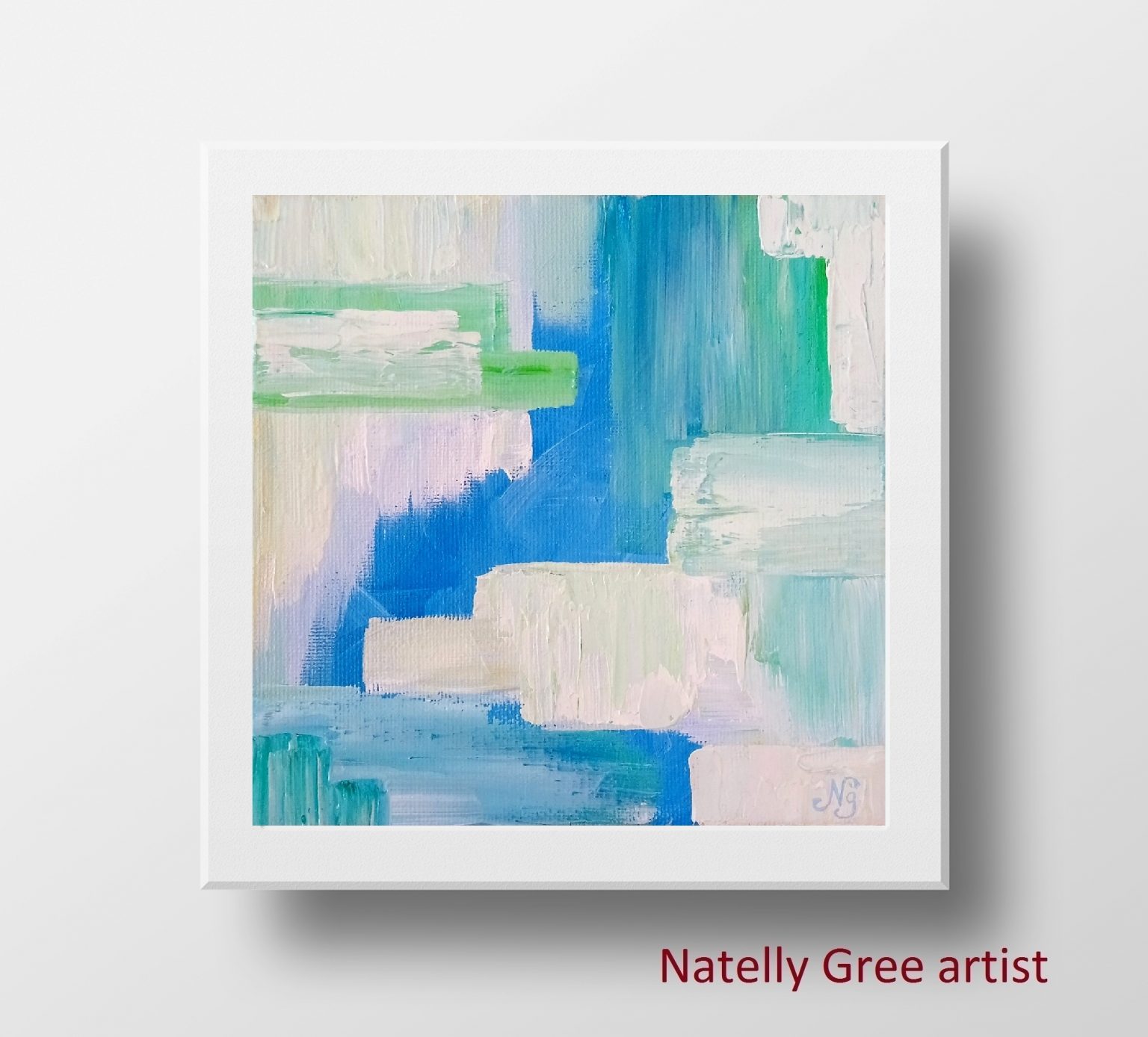 Blue Textured Abstract Oil Painting Modern Canvas Small Original Art Impasto