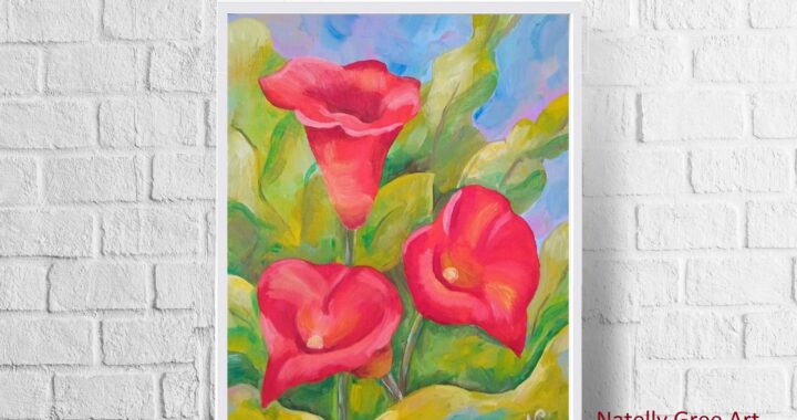Calla Lilies Oil Painting Flower Original Art Floral Canvas Artwork