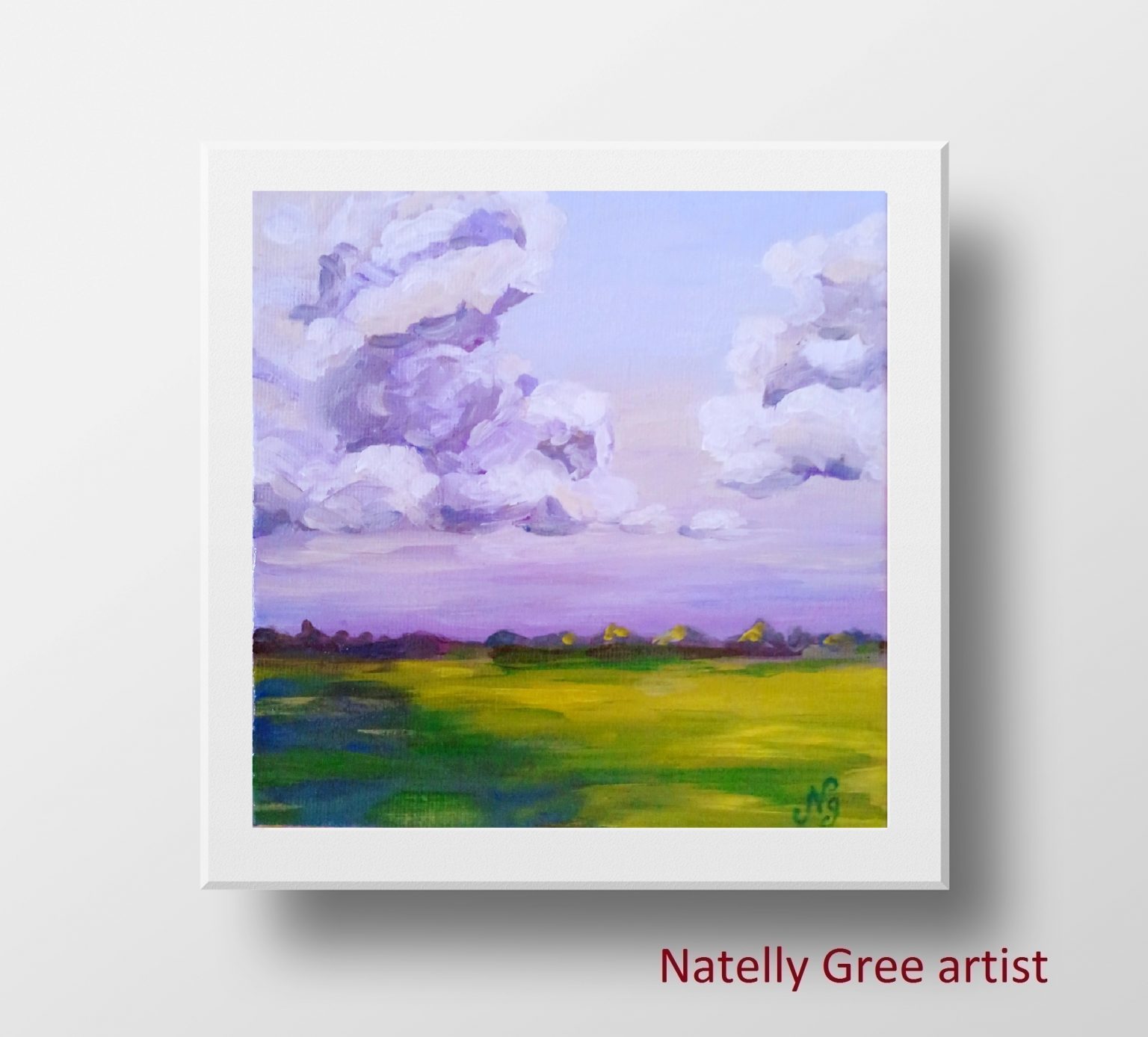 Clouds Oil Painting Small Landscape Original Art Clouds Sky Field Wall Art Canvas