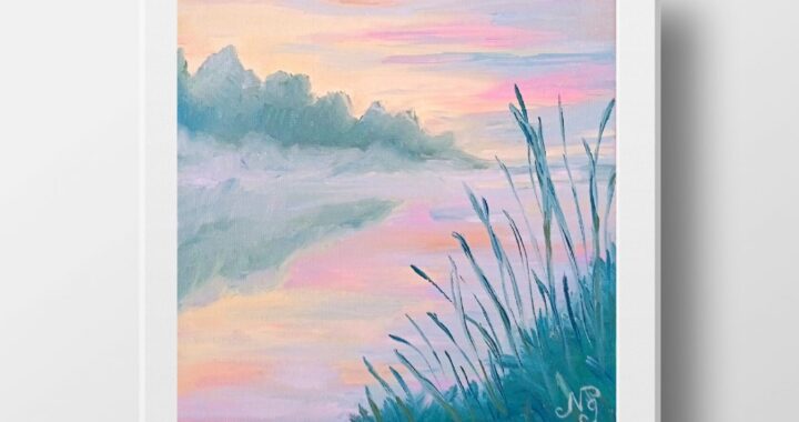 Foggy Seascape Oil Painting Morning Original Artwork Small Canvas Wall Art