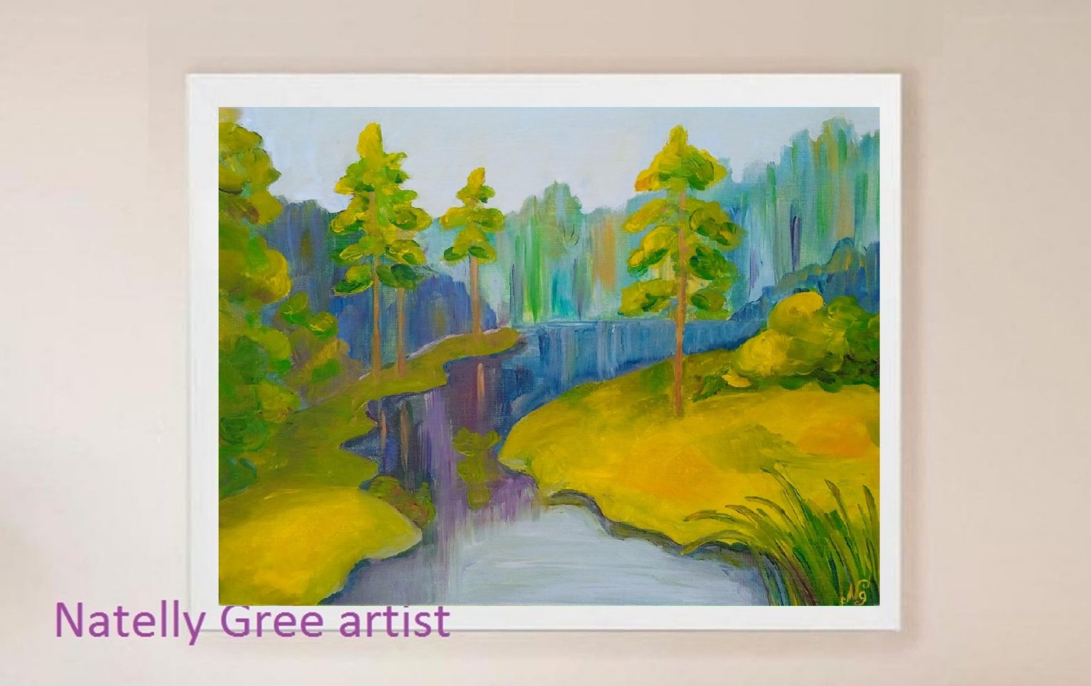 Pine Forest River Oil Painting Canvas Original Art Landscape Wall Art