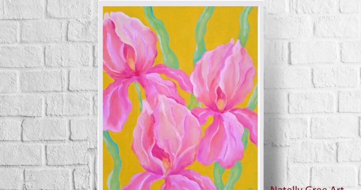 Irises Oil Painting Flower Original Art Irises Canvas Floral Wall Art