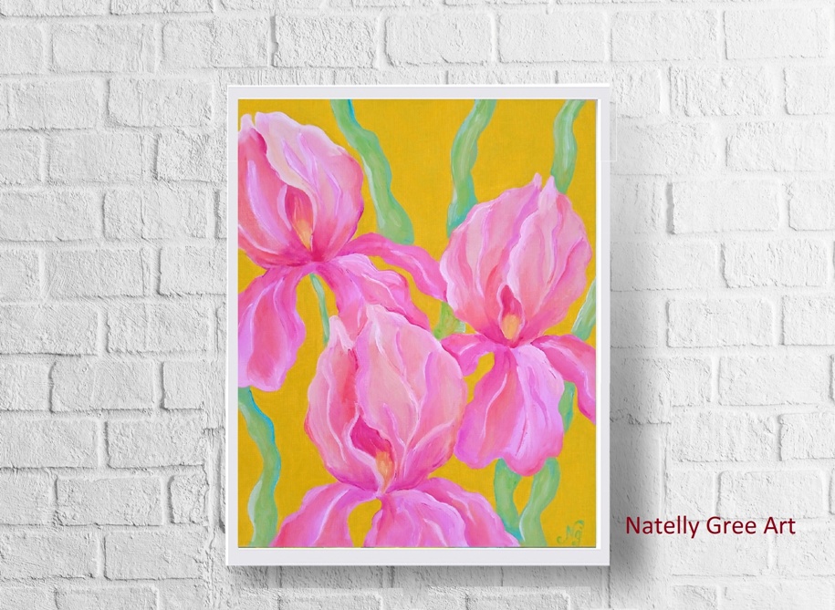 Irises Oil Painting Flower Original Art Irises Canvas Floral Wall Art
