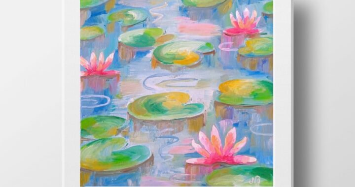 Lotus Oil Painting Water Lily Original Art Flower Canvas Artwork