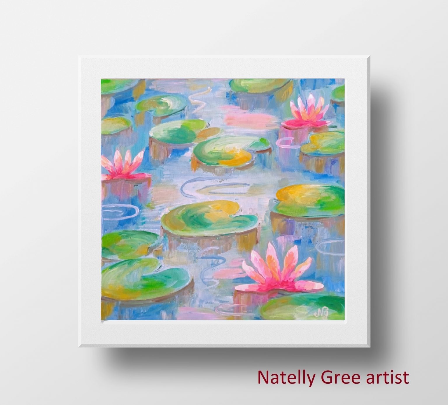 Lotus Oil Painting Water Lily Original Art Flower Canvas Artwork