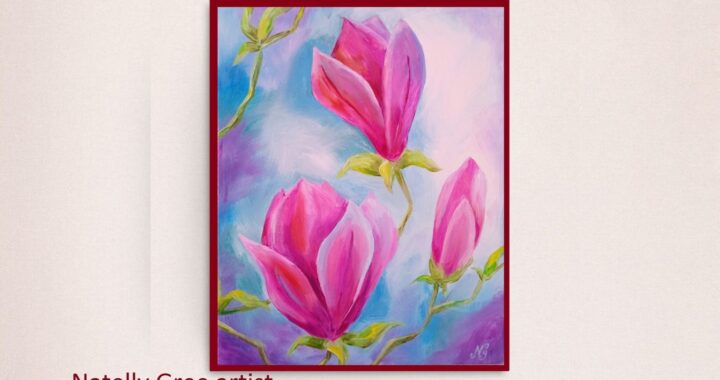 Magnolia Flowers Oil Painting Floral Original Art Canvas Flower Wall Art