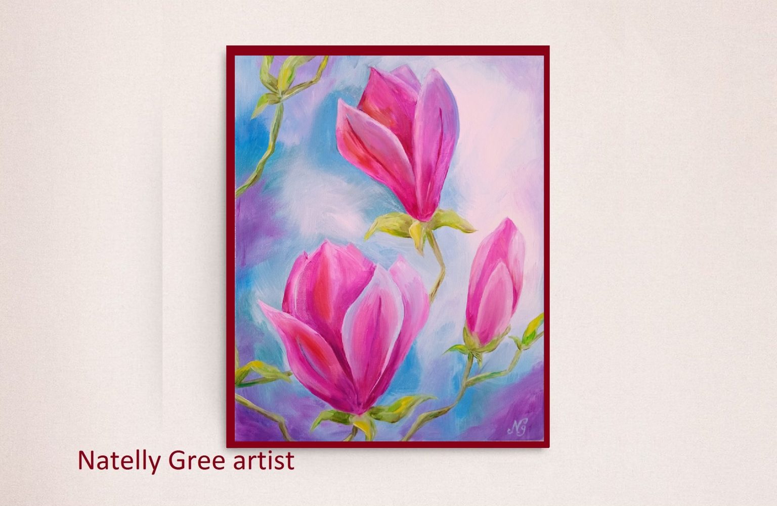 Magnolia Flowers Oil Painting Floral Original Art Canvas Flower Wall Art