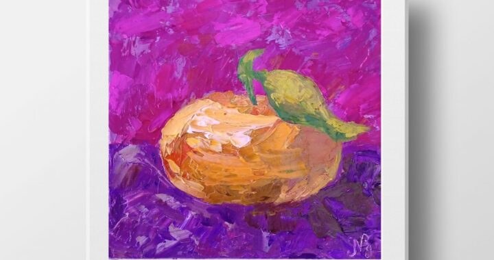 Mandarin Oil Painting Fruit Original Art Canvas Small Tangerine Wall Art Minimalist Artwork