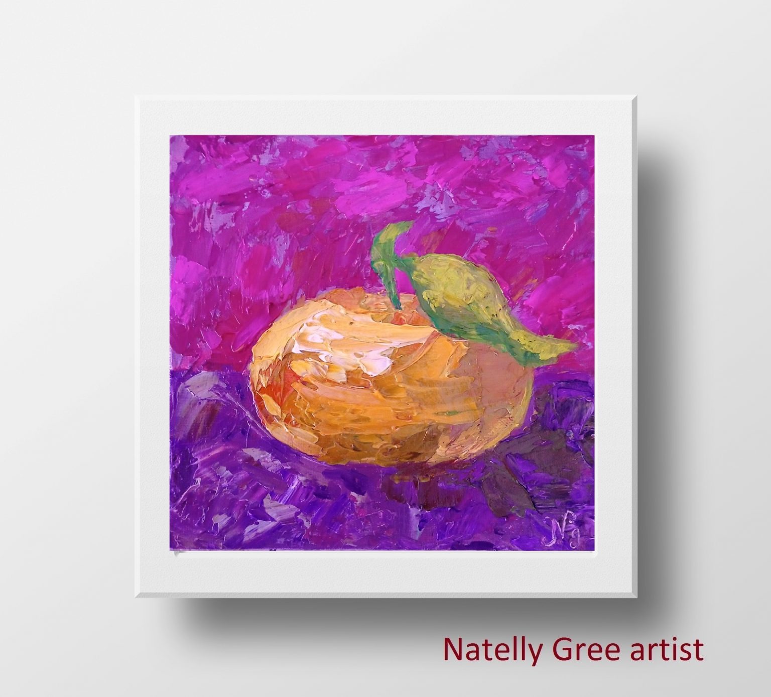Mandarin Oil Painting Fruit Original Art Canvas Small Tangerine Wall Art Minimalist Artwork