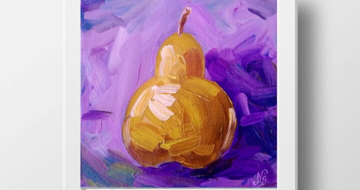 Pear Oil Painting Fruit Original Art Canvas Wall Art Pear Impressionist Kitchen Artwork