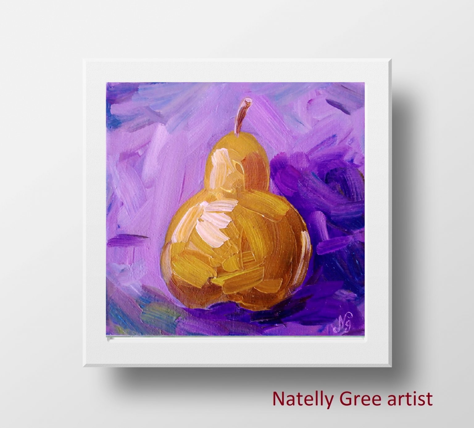 Pear Oil Painting Fruit Original Art Canvas Wall Art Pear Impressionist Kitchen Artwork