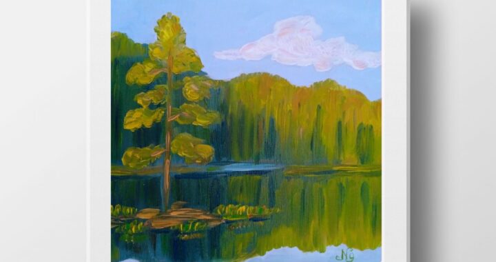 Pine Oil Painting Forest Original Art Pine Trees Pond Wall Art Small Landscape