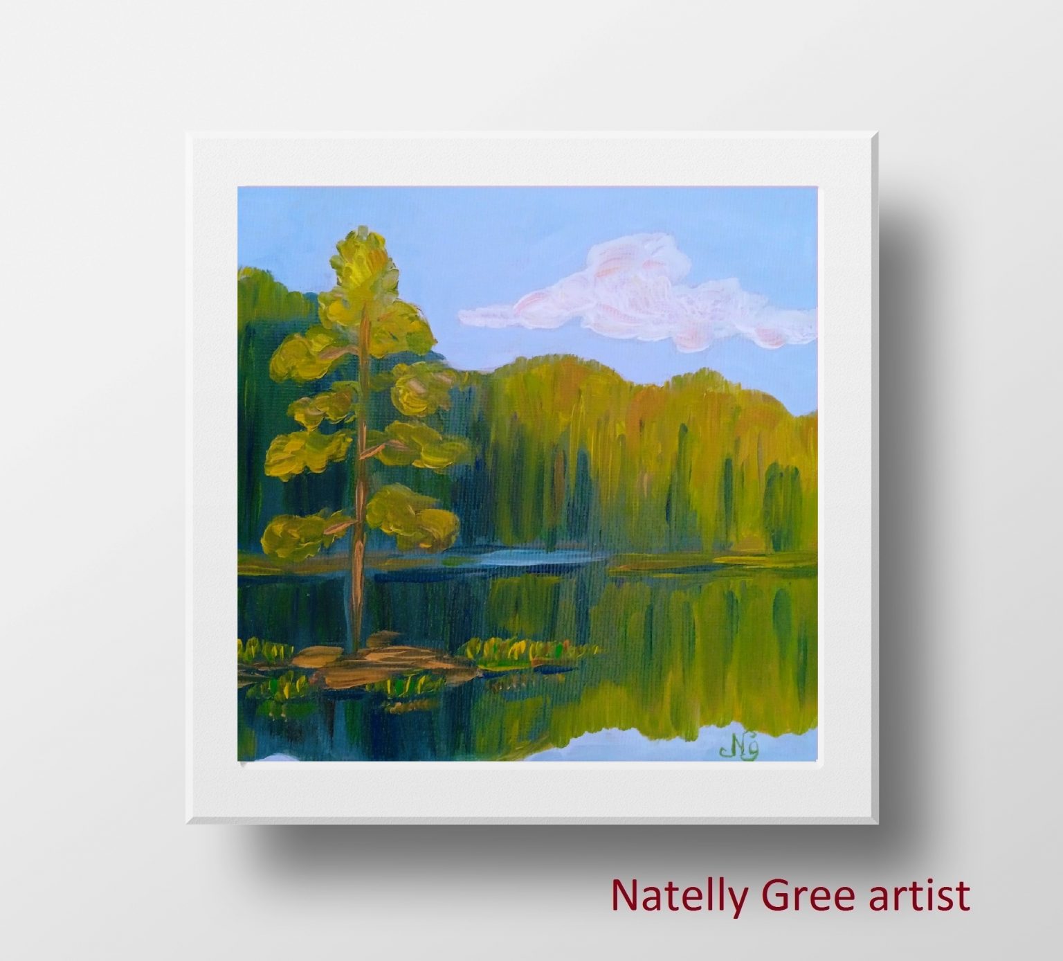 Pine Oil Painting Forest Original Art Pine Trees Pond Wall Art Small Landscape