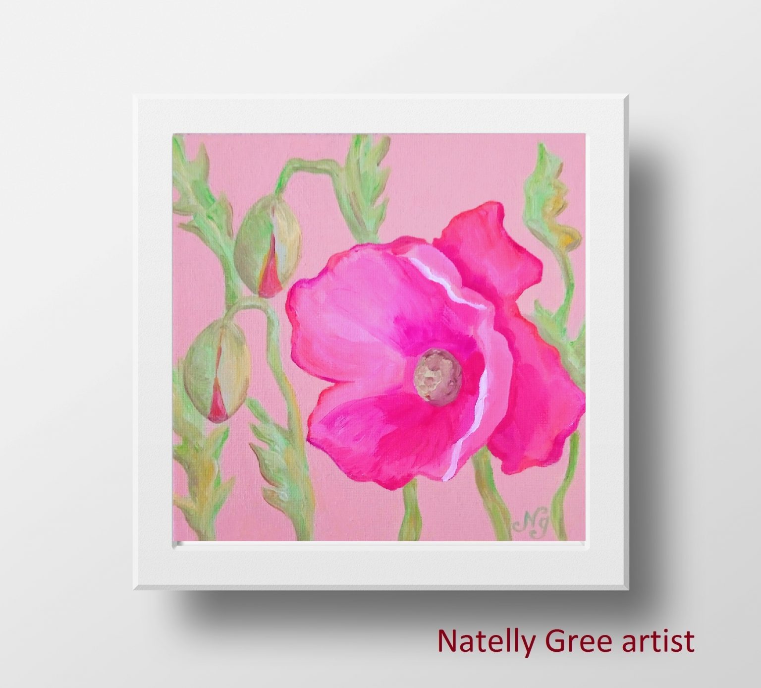 Poppy Oil Painting Flower Original Art Small Floral Wall Art Canvas