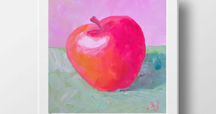 Red Apple Oil Painting Fruit Original Artwork Canvas Still Life