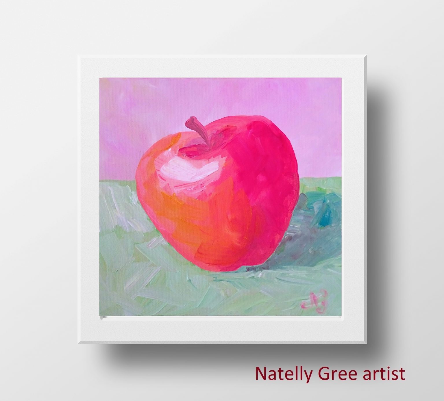 Red Apple Oil Painting Fruit Original Artwork Canvas Still Life