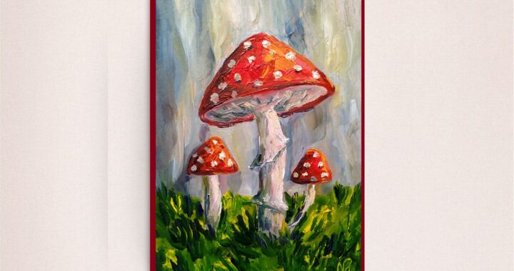 Mushroom Oil Painting Agaric Original Artwork Wall Art Impressionist Kitchen Art Still Life
