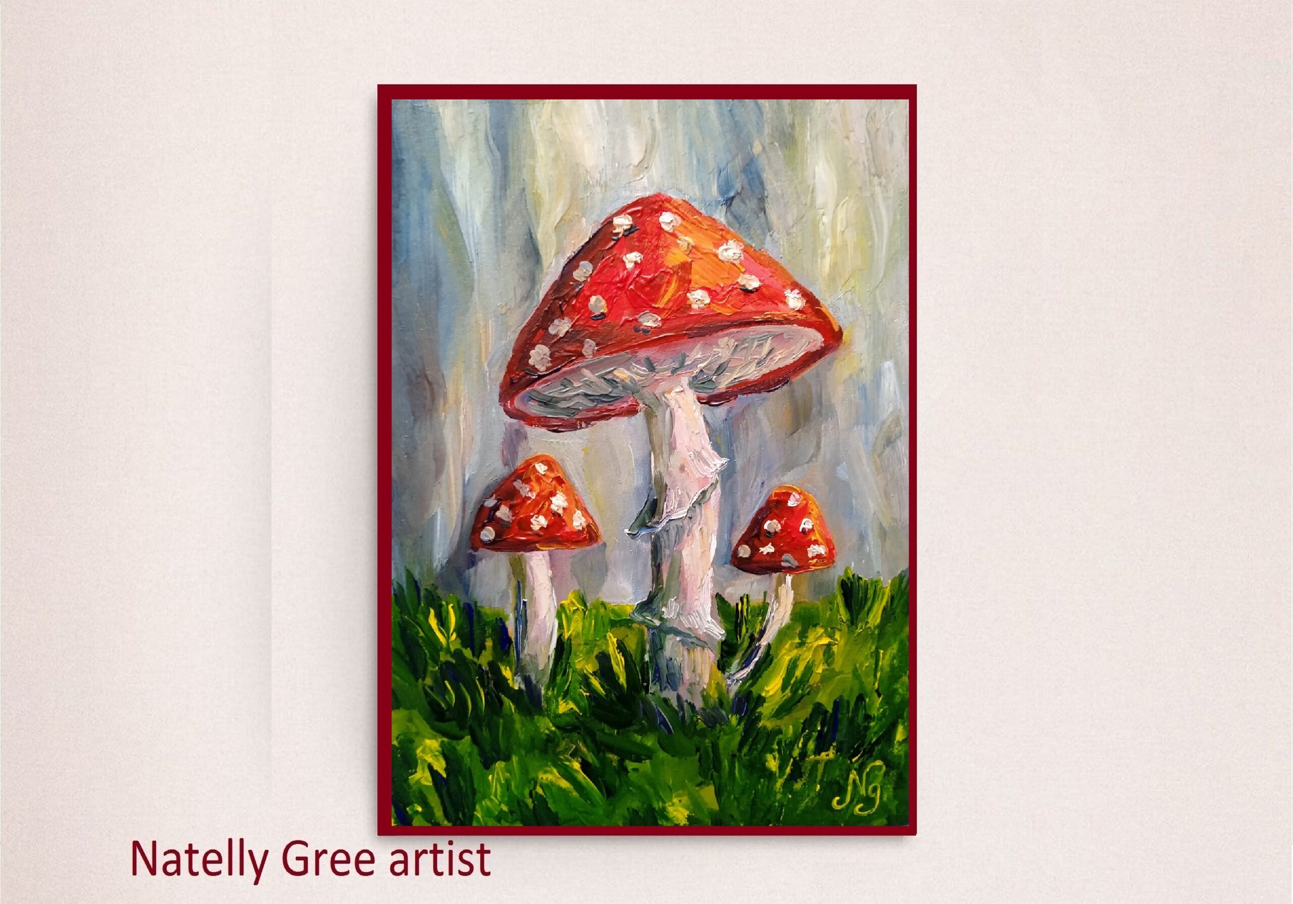 Mushroom Oil Painting Agaric Original Artwork Wall Art Impressionist Kitchen Art Still Life