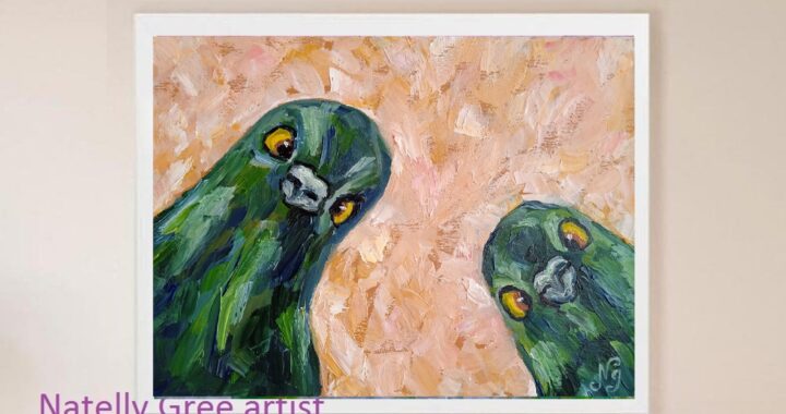 Funny Birds Oil Painting Bird Original Art Pigeons Impressionist Wall Decor Pet Portrait