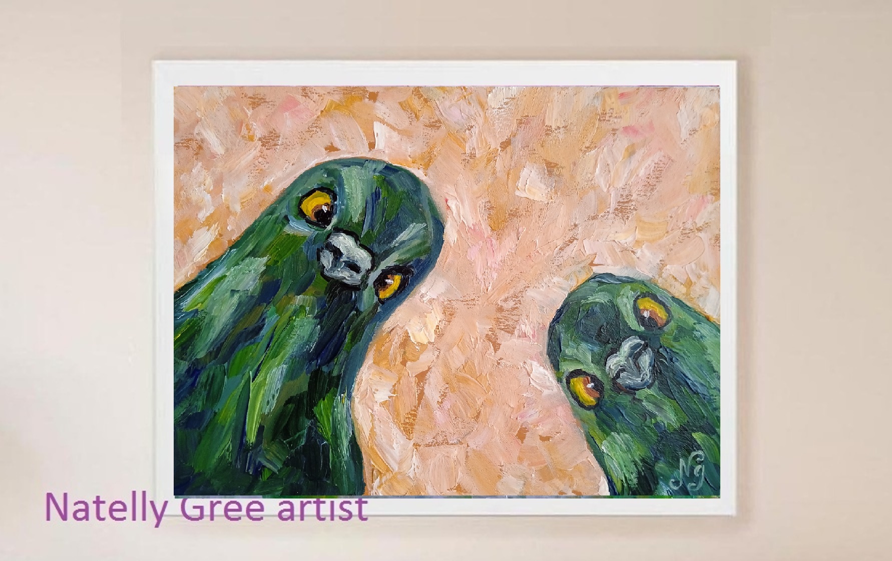 Funny Birds Oil Painting Bird Original Art Little Funny Pigeons Impressionist Wall Decor Pet Portrait