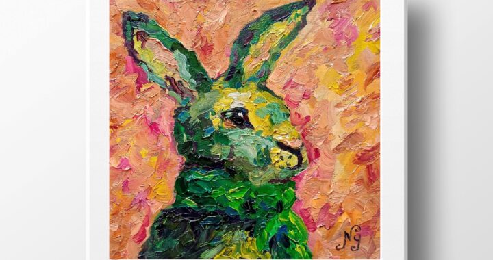 Bunny Oil Painting Rabbit Original Artwork Small Artwork Bunny Red Impressionist Wall Art