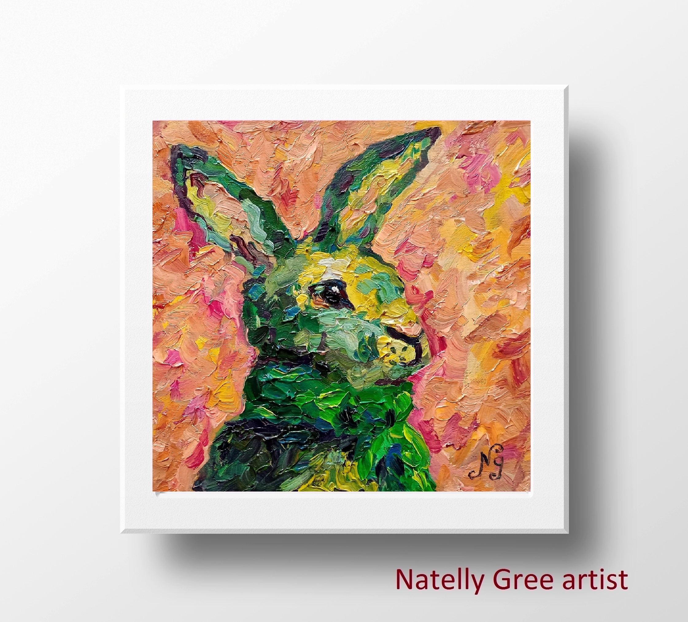 Bunny Oil Painting Rabbit Original Artwork Small Artwork Bunny Red Impressionist Wall Art
