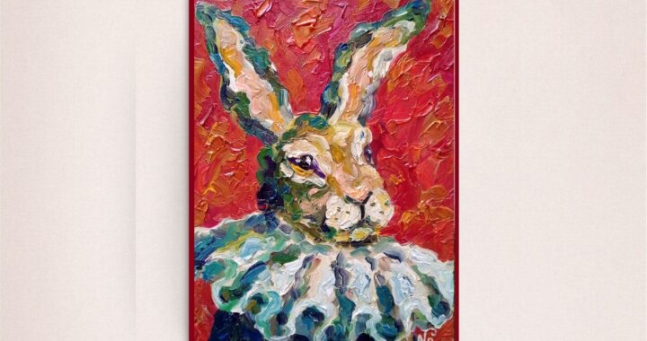 Rabbit Painting Original Animal Artwork Bunny Wall Art Pet Portrait Bunny Textured Impressionist