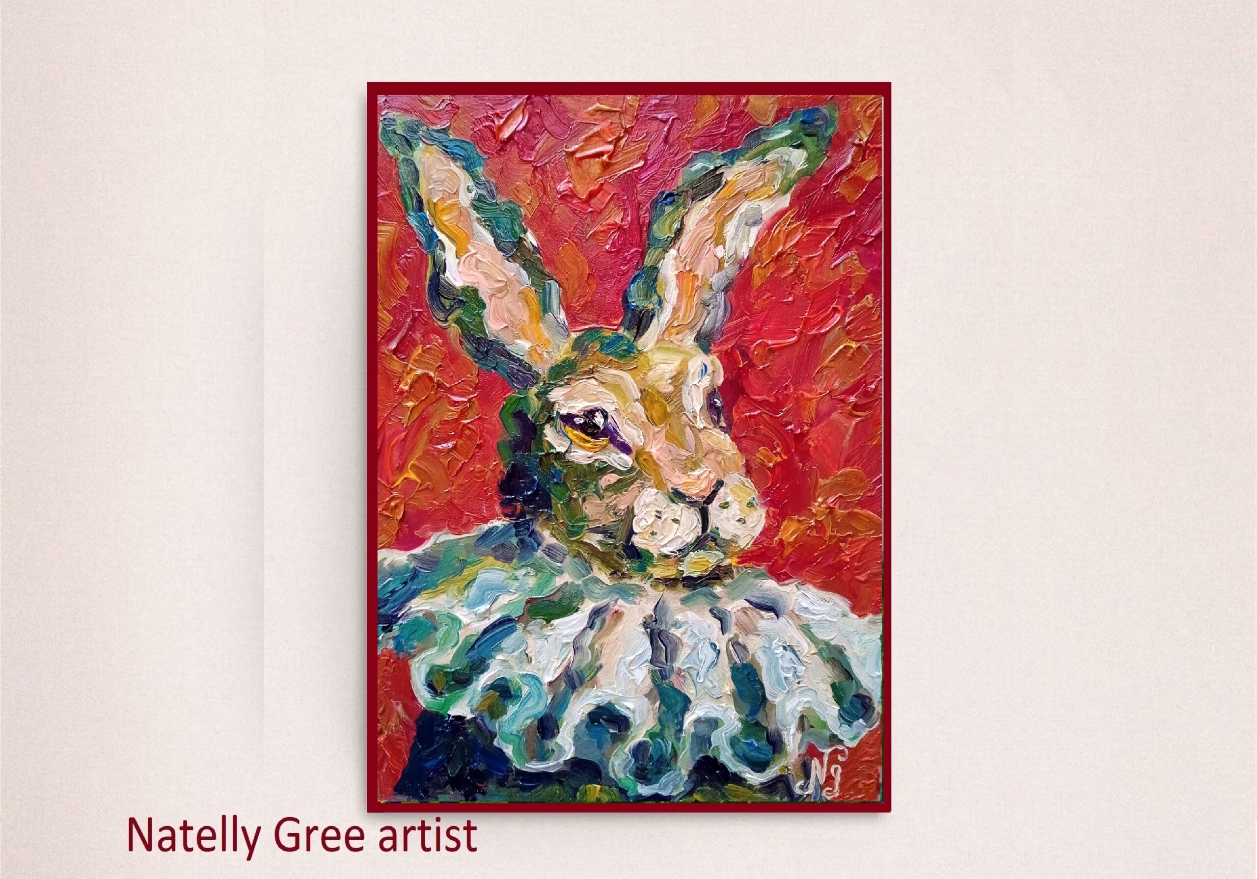 Rabbit Painting Original Animal Artwork Bunny Wall Art Pet Portrait Bunny Textured Impressionist