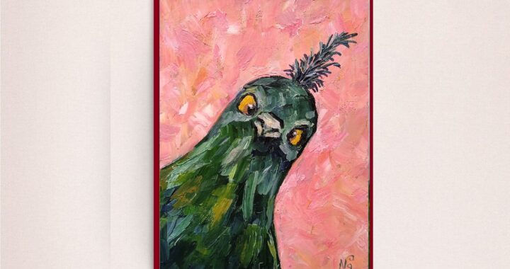 Funny Bird Oil Painting Bird Pink Original Art Small Pigeon Impressionist Wall Art Bird Portrait