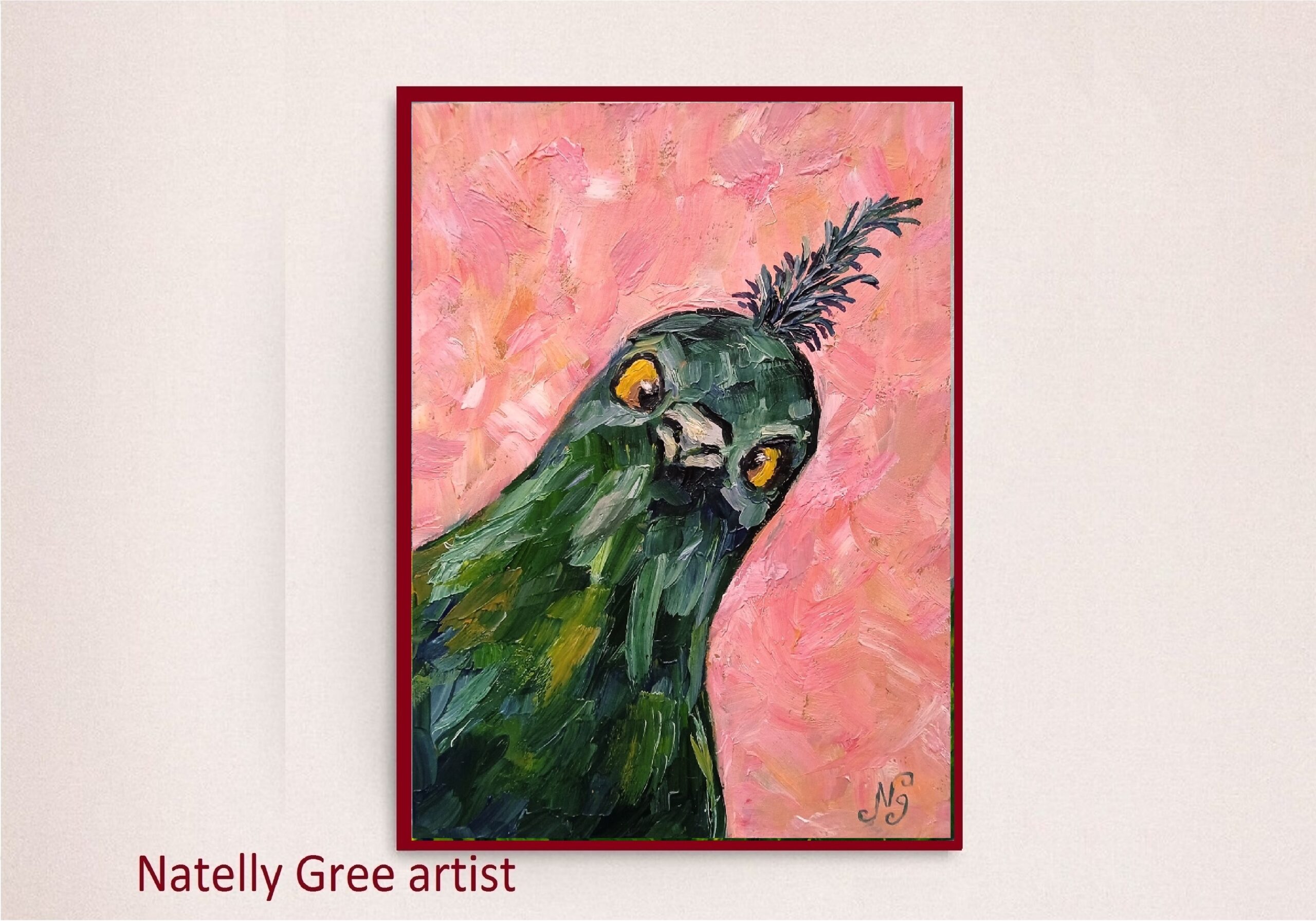 Funny Bird Oil Painting Bird Pink Original Art Small Pigeon Impressionist Wall Art Bird Portrait