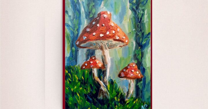 Mushroom Oil Painting Agaric Original Art Still Life Mushroom Wall Art Impressionist Kitchen Art