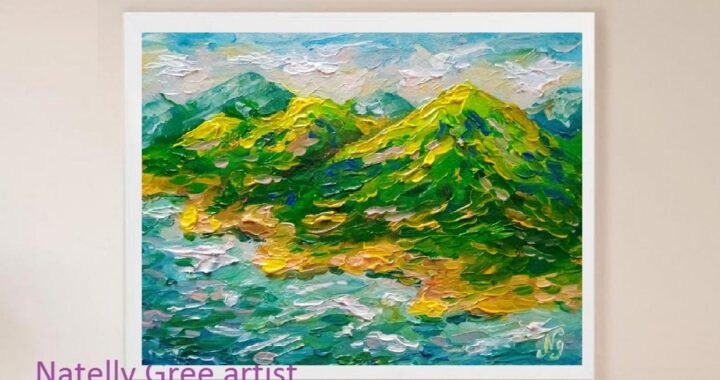 Hawaii Oil Painting Abstract Mountains Ocean Original Artwork Small Seascape Impressionist 