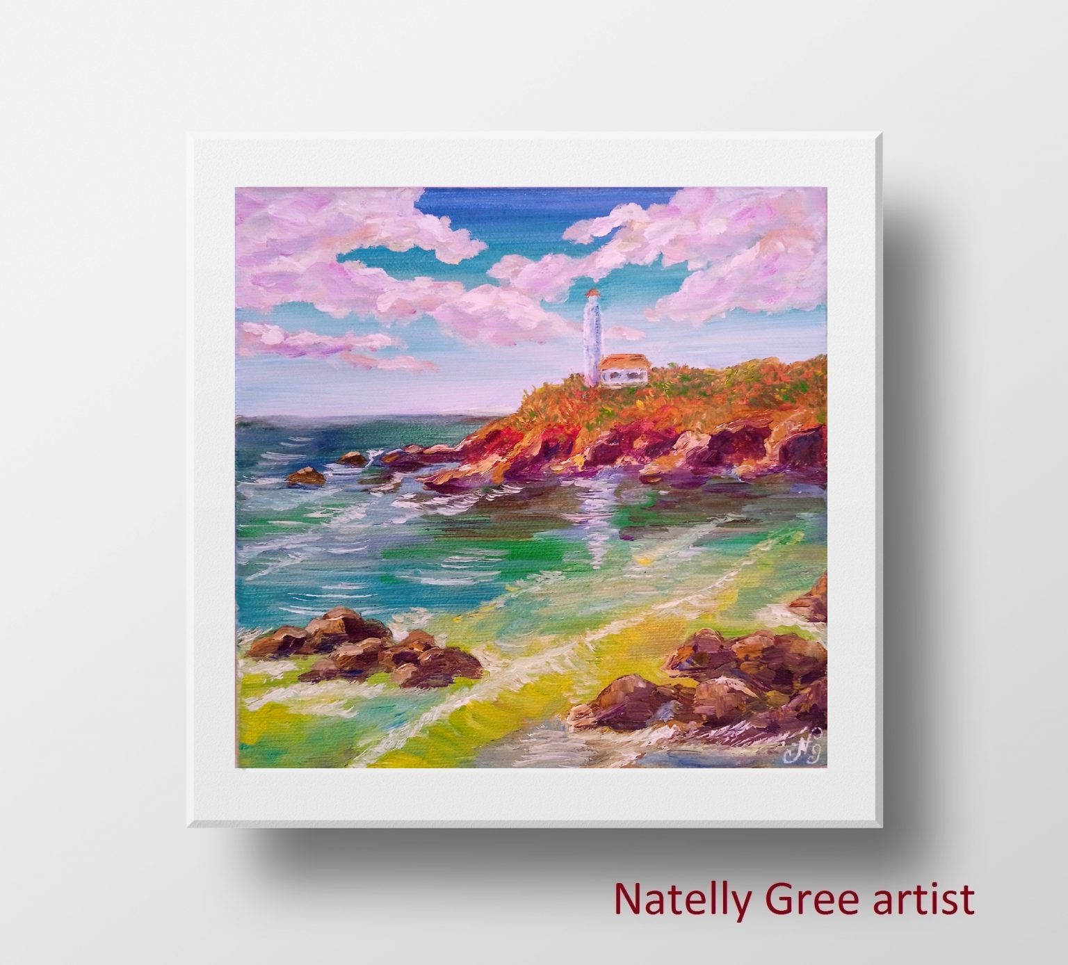 Lighthouse Sea Oil Painting Seascape Canvas Original Art Impressionist Sea Wall Art 