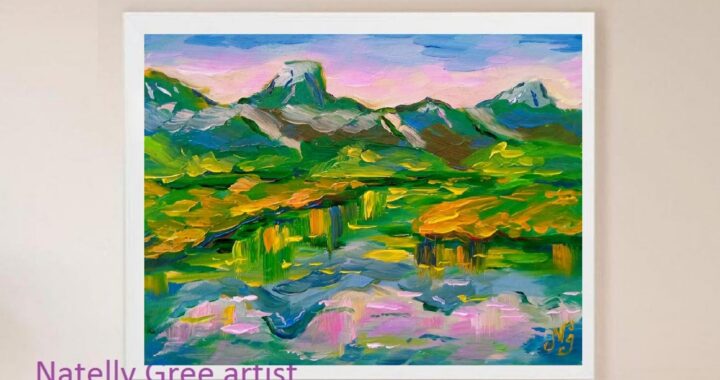 Mountains Lake Oil Painting Abstract Original Artwork Landscape Impressionist Wall Art