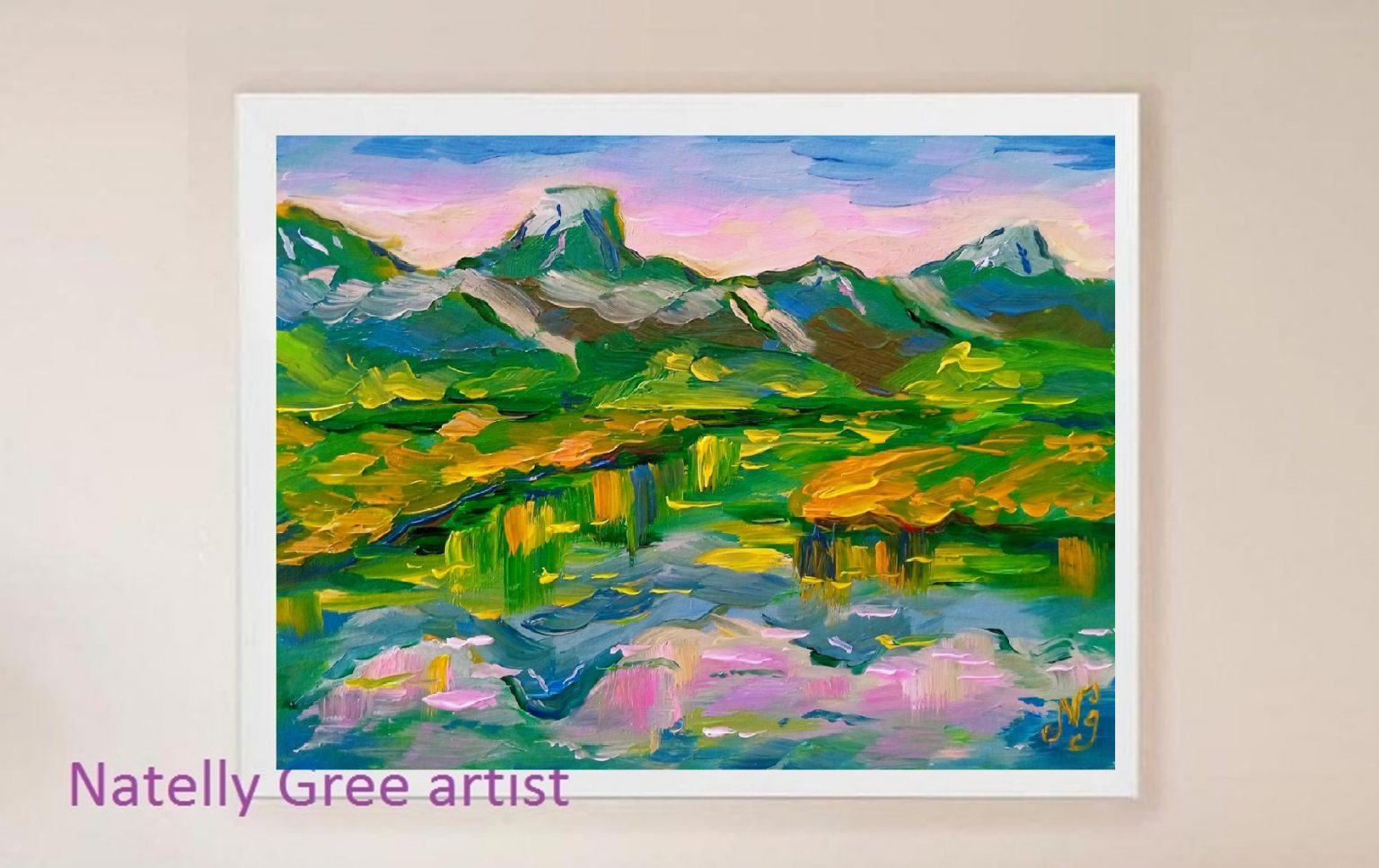 Mountains Lake Oil Painting Abstract Original Artwork Landscape Impressionist Wall Art