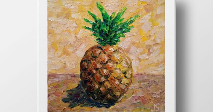 Pineapple Oil Painting Tropical Fruit Original Kitchen Wall Art Pineapple Canvas Textured Art