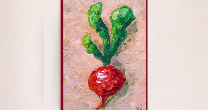 Radish Oil Painting Red Radish Original Kitchen Wall Art Impasto Minimalist Impressionist